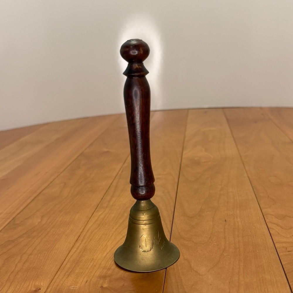 Indian Brass Bell with Wooden Handle | Meditation or Altar | 6.5"